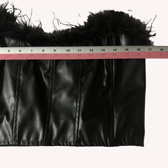 Windsor Marabou Feather Faux Leather Corset Top Strapless Womens L Rocker Edgy - Picture 5 of 9